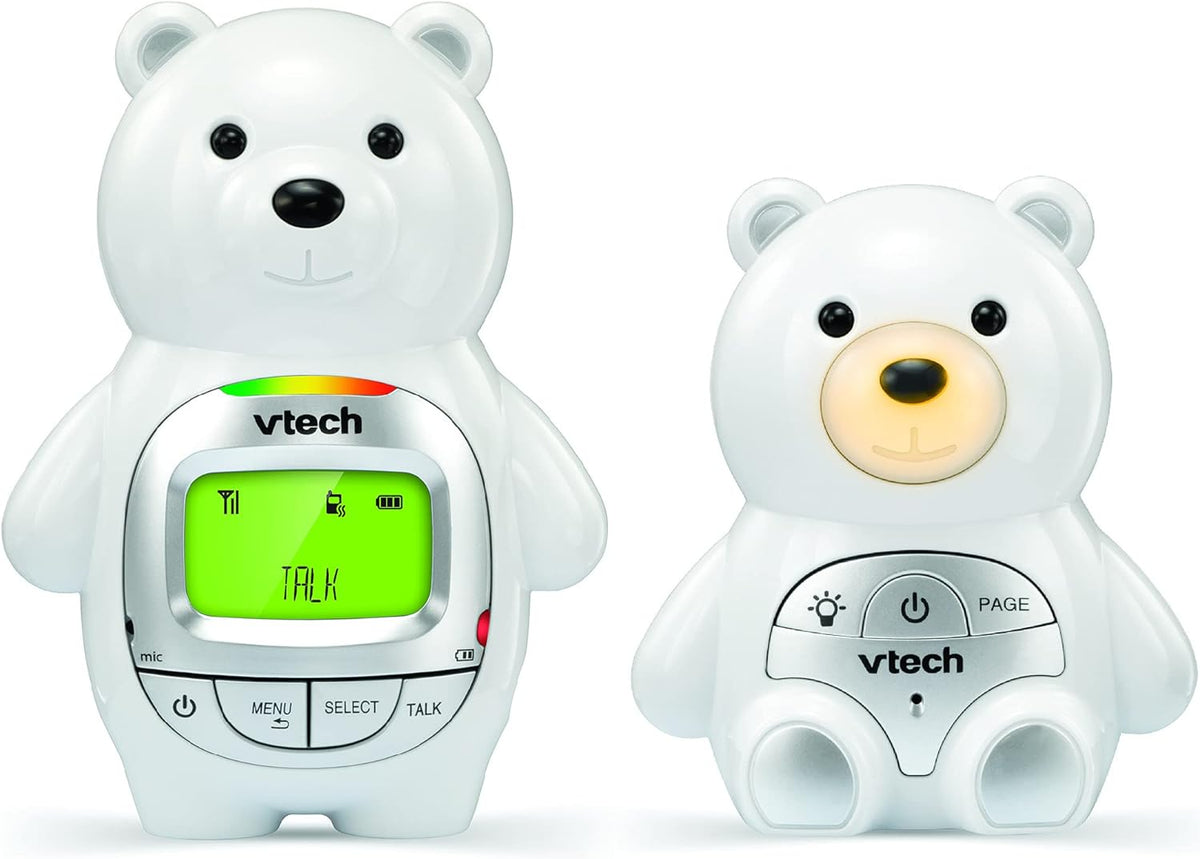 VTech Baby Bear Digital Audio Monitor with up to 1,000 ft of Range Vibrating Sound Alert Talk Back Intercom Temperature Indicator Night Light Loop & Parent Unit, White – image 1