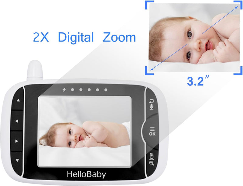 HelloBaby HB32 Wireless Video Baby Monitor 3.2in LCD Display 960ft with 2-Way Talk System, Infrared Night Vision