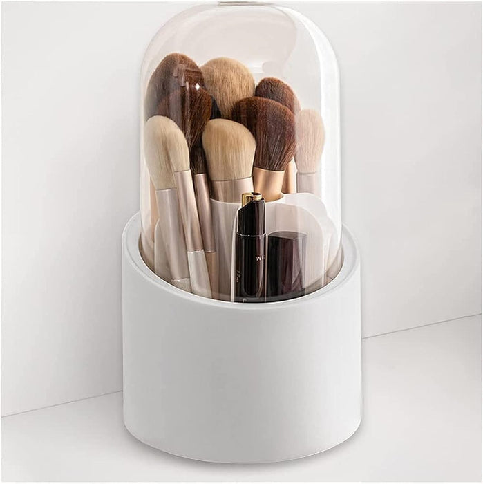 NP Rotating Makeup Brush Holder with Lid, Dustproof Cosmetic Brush Storage Organizer for Vanity Bathroom Dresser, Pen Pencil Holder for Office School, Acrylic Rack