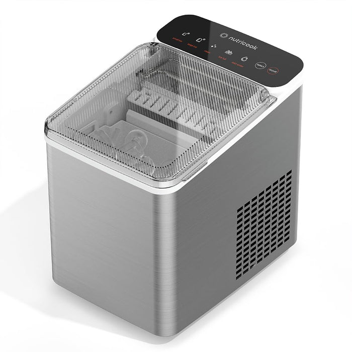 NutriCook Ice Maker,Rapid 7-Minute Ice Production, Bullet-Shaped Ice, Self-Cleaning Function, Compact & Portable,NC-ICY510K, White 2-Year Limited Warranty