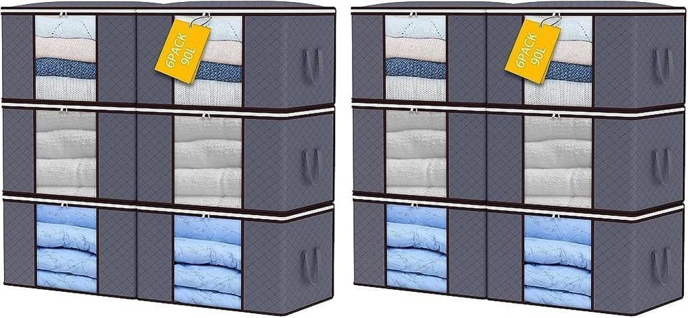 SKY-TOUCH 3 Pcs Large Capacity Sized Bags, Clothes Storage Bag Organizers, Foldable, Durable and Space Saver with See-Through Window and Carry Handles 90L