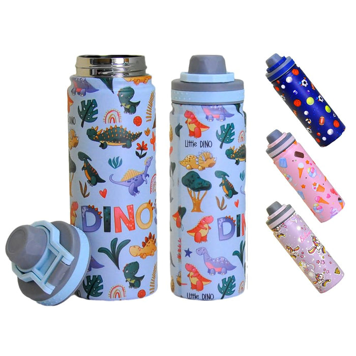 Water Bottle for Kids 500ML Water Bottle for Kids School Stainless Steel Water Bottle, BPA-Free Leakproof and Durable Hot Cold Liquids Sports School Bottle (Dinosaur Blue)