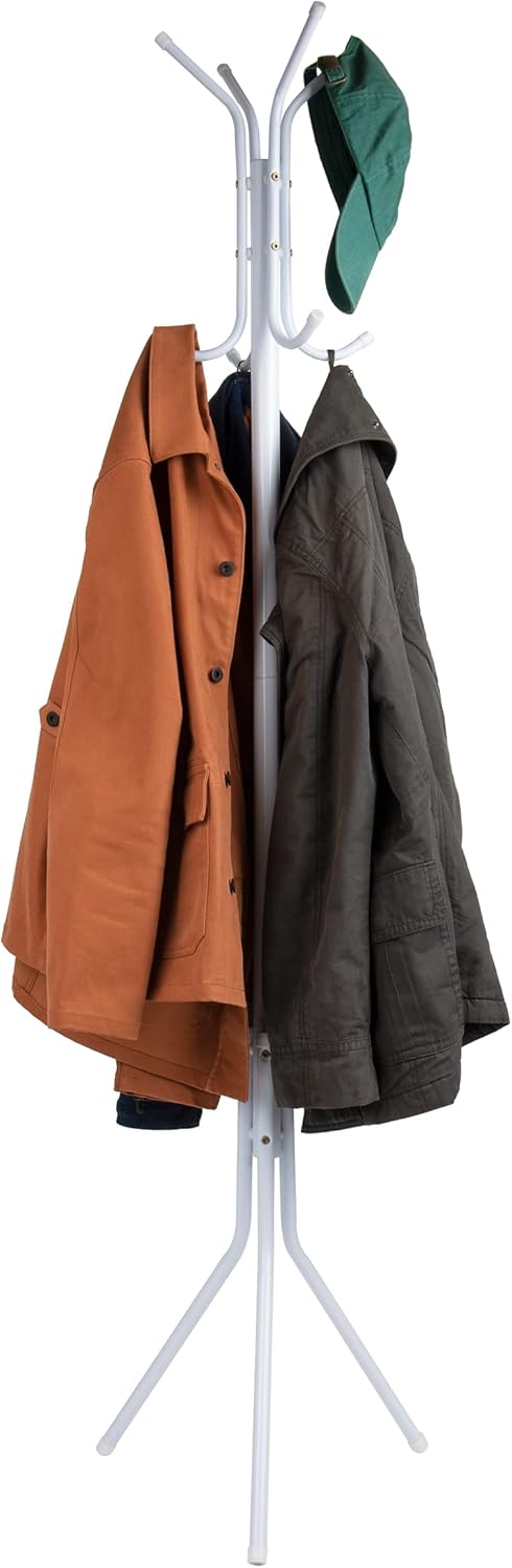 Mind Reader COATRACK11 Standing Metal Coat Rack Hat Hanger 11 Hook for Jacket, Purse, Scarf Rack, Umbrella Tree Stand, Black