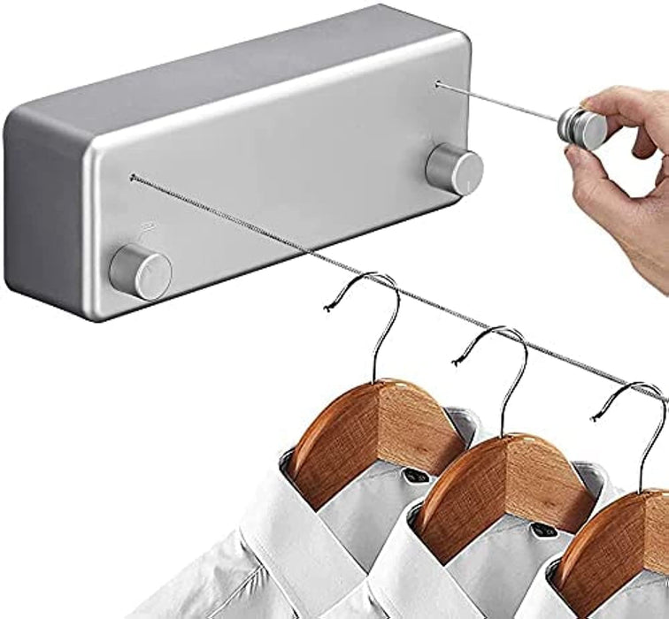 KASTWAVE Retractable Clothesline Double Rope, Indoor & Outdoor Adjustable Stainless Steel Double Rope Wall Mounted Space Saving Clothes Line for Balcony 13.8ft (Silver)