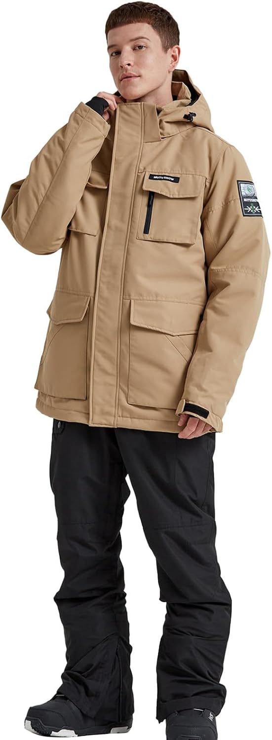 HOUZONIY Men's Ski Suit Snowsuit Breathable Windproof Snow Trousers Snow Jacket with Removable Hood for Skiing Snowboarding Ski Suit