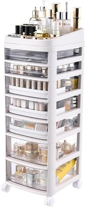 TAPIT Acrylic Clear Makeup Organizer and Storage Stackable Extra Large Skin Care Cosmetic Display Case with Pulley Makeup Accessories Beauty Skincare Product Organizer (White)