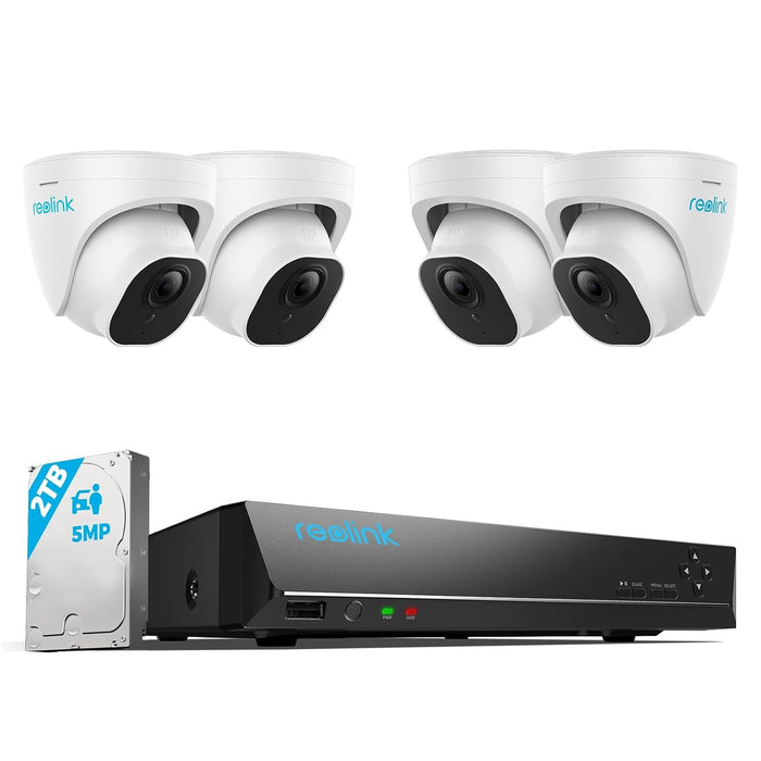 Reolink 8CH 5MP PoE Home Security Camera System, 4 Wired Outdoor IP Cameras, 8 Channel NVR With 2TB HDD for 24/7 Recording RLK8-520D4-5MP