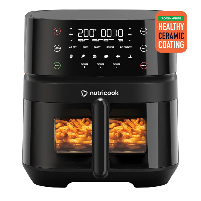 Nutricook Air Fryer 3 Vision,Clear Window,Internal Lights, 5.7L,Ceramic Coating, Air Fry, Roast, Bake, Dehydrate & Reheat, 6 Presets, 1700 Watts,2Year limited Warranty, combo, Amazon Exclusive