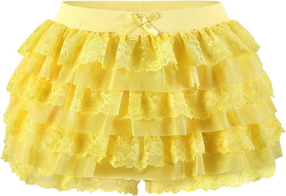Women Y2K Lace Multi-Layered Bloomers, Lolita Ruffle Shorts, Sexy Short Pumpkin Pants, Elastic Waist Sweet Pettipants