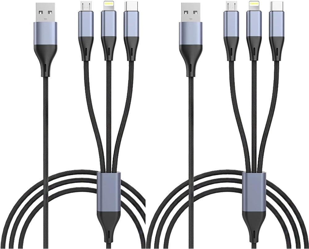 SKY-TOUCH 3 in 1 USB Phone Charger Cables 5A Fast Braided Nylon Unbreakable Charging Cable, Universal Multiple Ports Charging Cord with USB C/Micro USB/IOS Connector for Phones