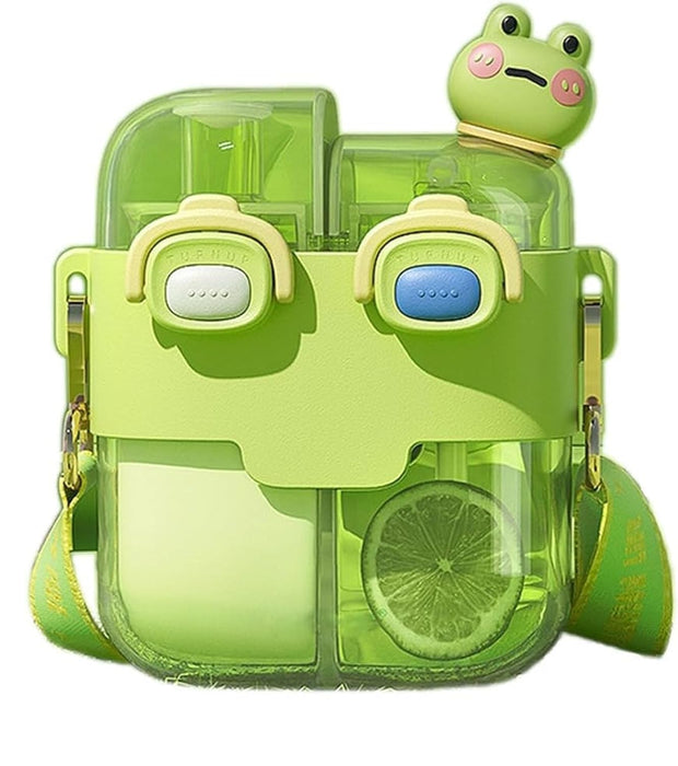 melala Kawaii Water Bottle, 530ml Kids Cute Water Bottles with Straw and Stickers Double Drinking Water Bottle Portable Leakproof Water Bottles for Outdoor School Travel (Green)