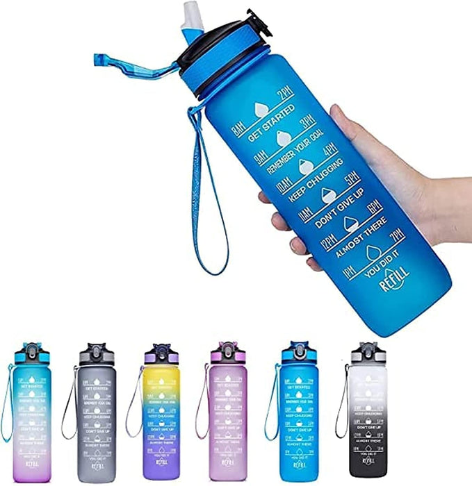 S2C S2Câ„¢ Motivational Large Water Bottle 1L Tritan Plastic Water Bottle With Time Markers, Leak Proof Water Bottle For Kids, School Water Bottles (BLUE)