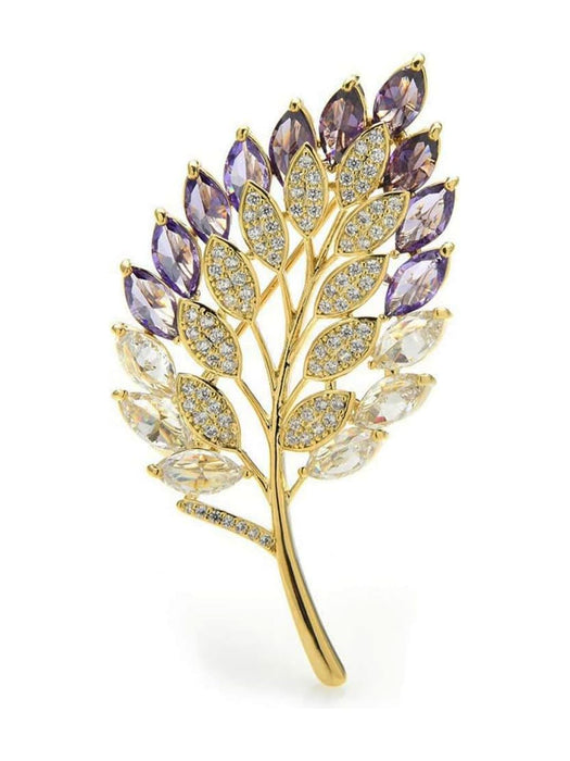 YouBella Jewellery for Women Stylish Celebrity Inspired Leaf Shaped Brooch for Women/Men/Girls/Boys (Purple) (YB_Brooch_154)