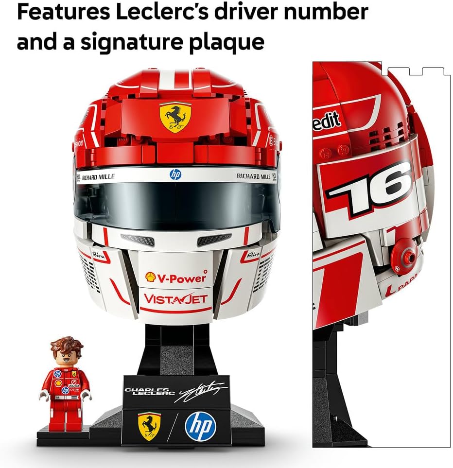 Editions Scuderia Ferrari HP Charles Leclerc Helmet - F1 Merchandise - Display Model Kit w/Collectible Minifigure - Gift for 14+ Year Old Boys & Adult Motorsport Fans - 43014