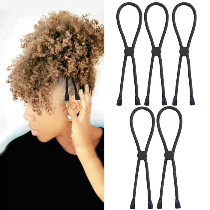 NALACAL 5 Pcs NEW Adjustable Headband Hair Tie for Thick Heavy Natural Kinky or Curly Hair, Adjustable Sizing for the Afro Puff Ponytail, Hair Bun, High Puff, and Updos