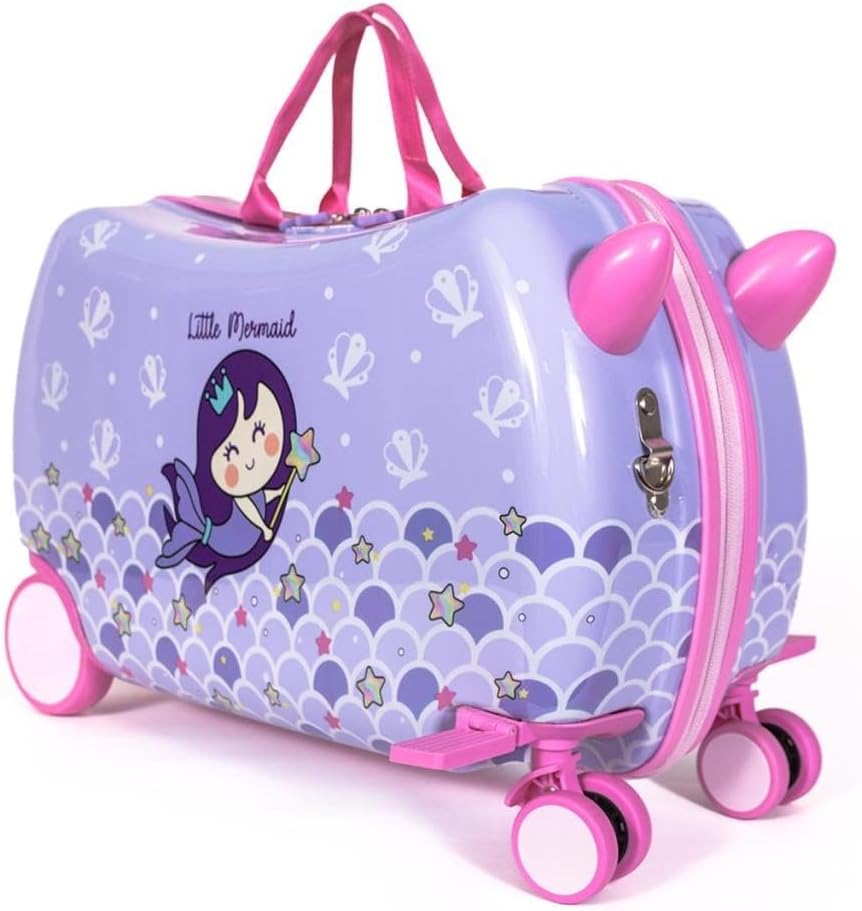 MILK&MOO Rideable Kids Suitcase Little Mermaid, Fun and Safe, Durable, Spacious, and Ergonomic Design, Enjoyable Journeys with 360-Degree Swivel Wheels,Suitable for Children Aged 2-6 Years – image 1