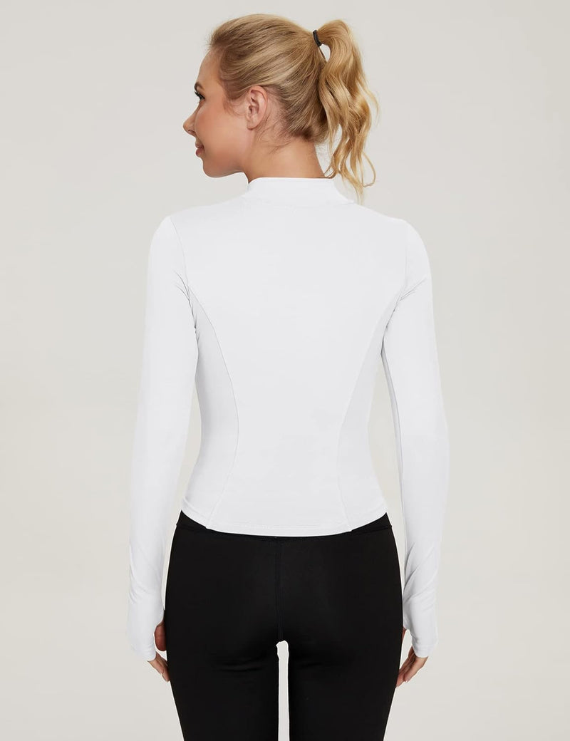 IECCP Women's T-Shirt, Gym Top, Yoga Top, Long-Sleeved Crop Top, Sports Shirt, Lightweight Fitness Top with Half Zipper and Thumb Hole