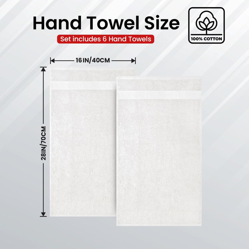 Infinitee Xclusives Premium White Hand Towels - Pack of 6, 41cm x 71cm Bathroom Hand Towel Set, Hotel & Spa Quality Hand Terry Towels for Bath room, Highly Absorbent and Super Soft Bathrooms Towels