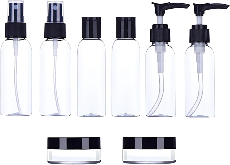 Hian Travel Bottles Kit, Portable Refillable Toiletry Containers Set, Leak Proof Cosmetic Containers for Lotion, Shampoo, Cream, Soap, Total Jars for Cream (Pack of 8)