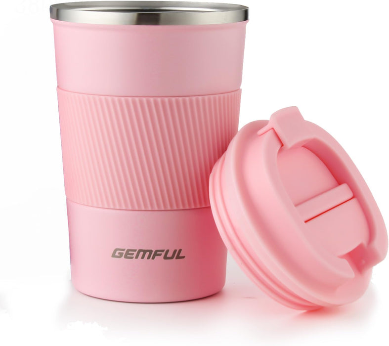 GEMFUL Travel Coffee Mug Stainless Steel Vacuum Ice and Hot Drinks Insulated Tumbler for Home Office Outdoor Works, 380ml, Pink