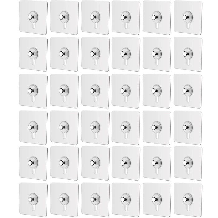 SKY-TOUCH Adhesive Wall Hooks : 36Pcs Transparent Heavy Duty Self-Sticking Hangers Without Nails, Waterproof & Rustproof for Kitchen Bathroom Home Office - Reusable No Damage Hooks (6x6cm, 4kg Load)