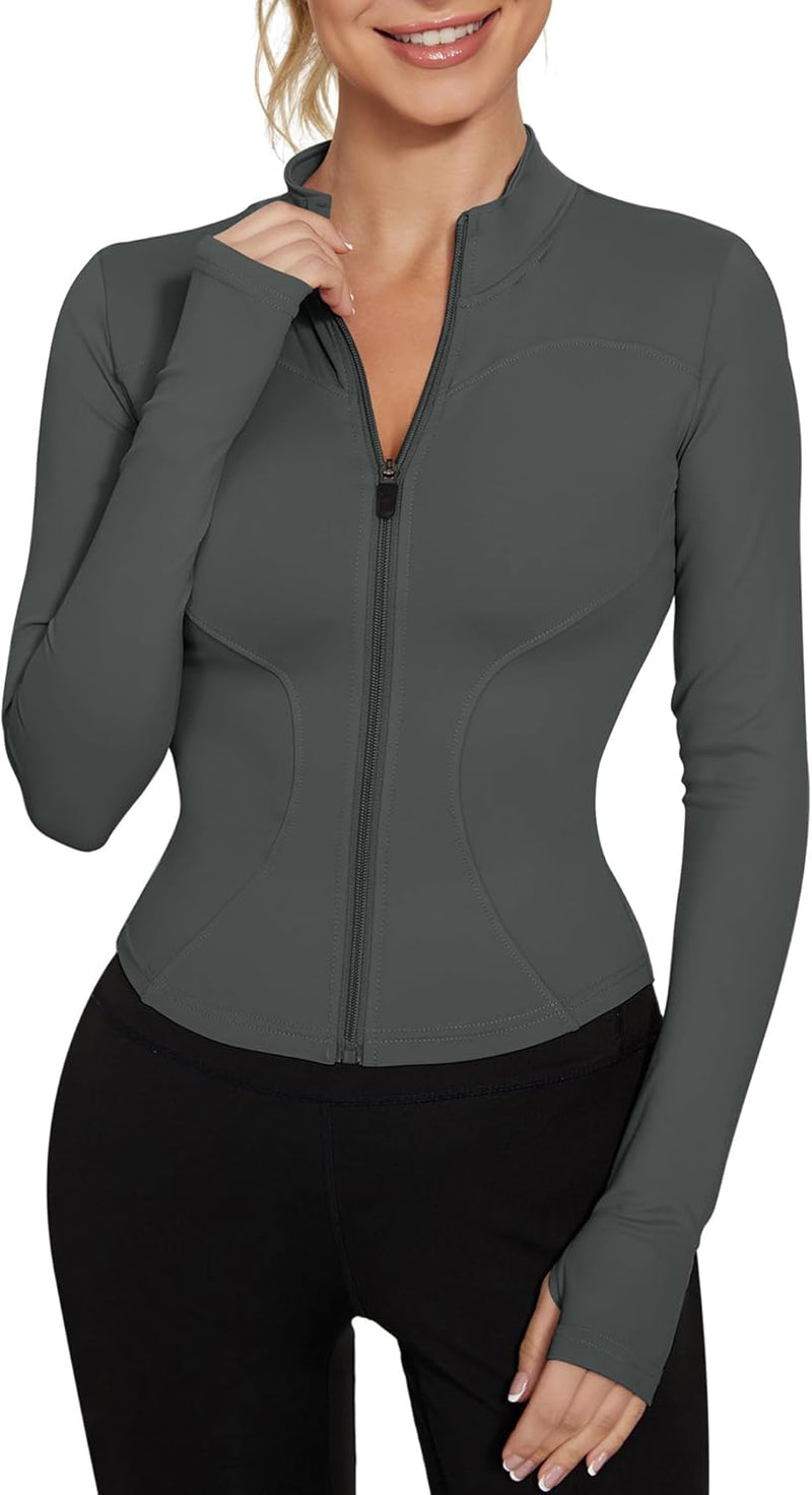 IECCP Women's T-Shirt, Gym Top, Yoga Top, Long-Sleeved Crop Top, Sports Shirt, Lightweight Fitness Top with Half Zipper and Thumb Hole