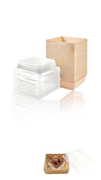 Sweet seven 50 Pack 3.5" Brown Square Disposable Paper Charcuterie Boxes with Clear Lids for Food Desserts and Bakery Items Ideal for Sandwiches Cake Slices Cookies and More