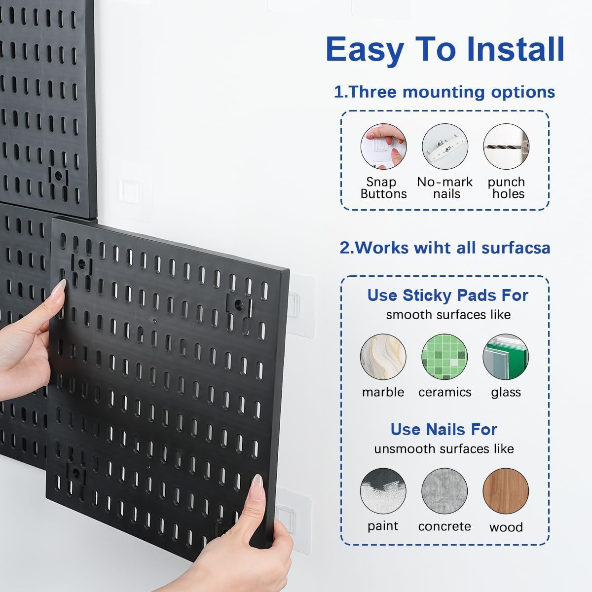 SKY-TOUCH Modular Pegboard Wall Organizer Kit - 2 Pegboards, 10 Accessories, No Drill Installation, Space-Saving Storage & Display for Kitchen, Office, Bathroom (Black) – image 3