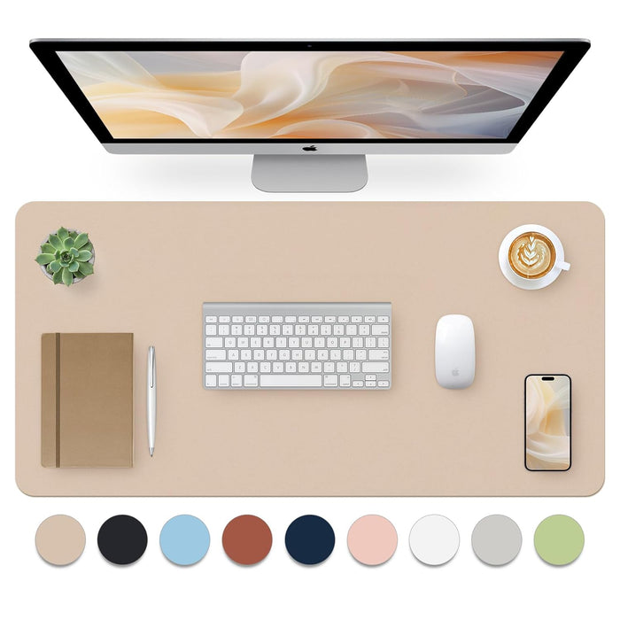 Bloss Leather Desk Pad, Mouse Pad, Non-Slip Desk Protector Mat, Leather Desk Blotter, Computer Desk Pad, Waterproof Desk Mat for Office Home Decor - Beige (31.5�15.7 Inches)