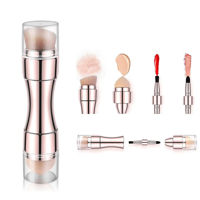 Excefore 4 in 1 Makeup Brush Set, Lip Brush, Smudge Brush, Contour & Blush Brush, Sponge Brush for Eyes Lips Face Foundation Makeup, Multifunctional for Girls Women (Rose Gold Brush)