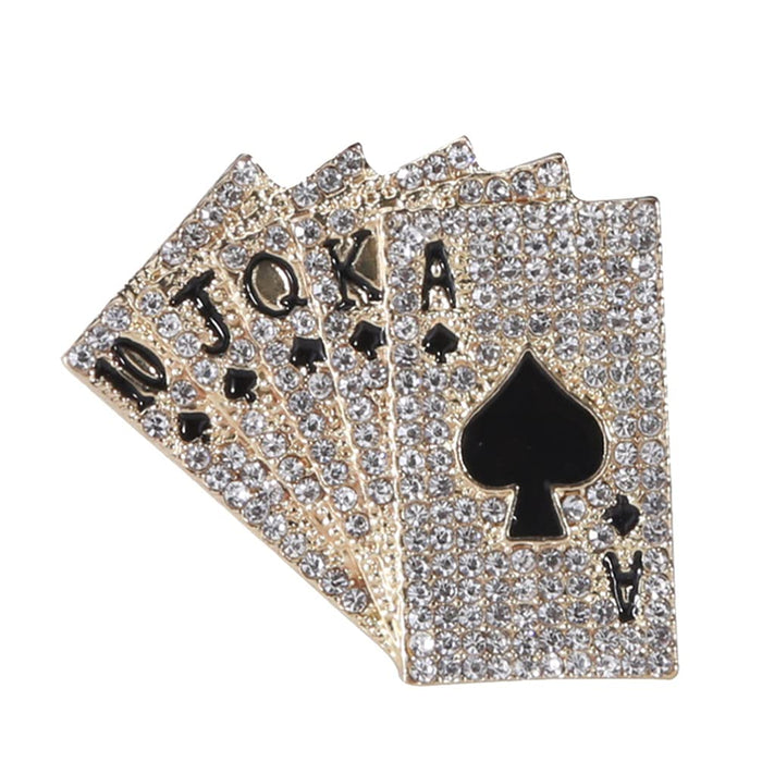 Happyyami Wedding D�cor Poker Playing Brooch Pin Suit Enamel Lapel Pin Crystal Rhinestone Brooch Novelty Clothing Brooch Clothes Accessories Las Vegas Party Favors Golden Wedding Decor, 4x3.7cm