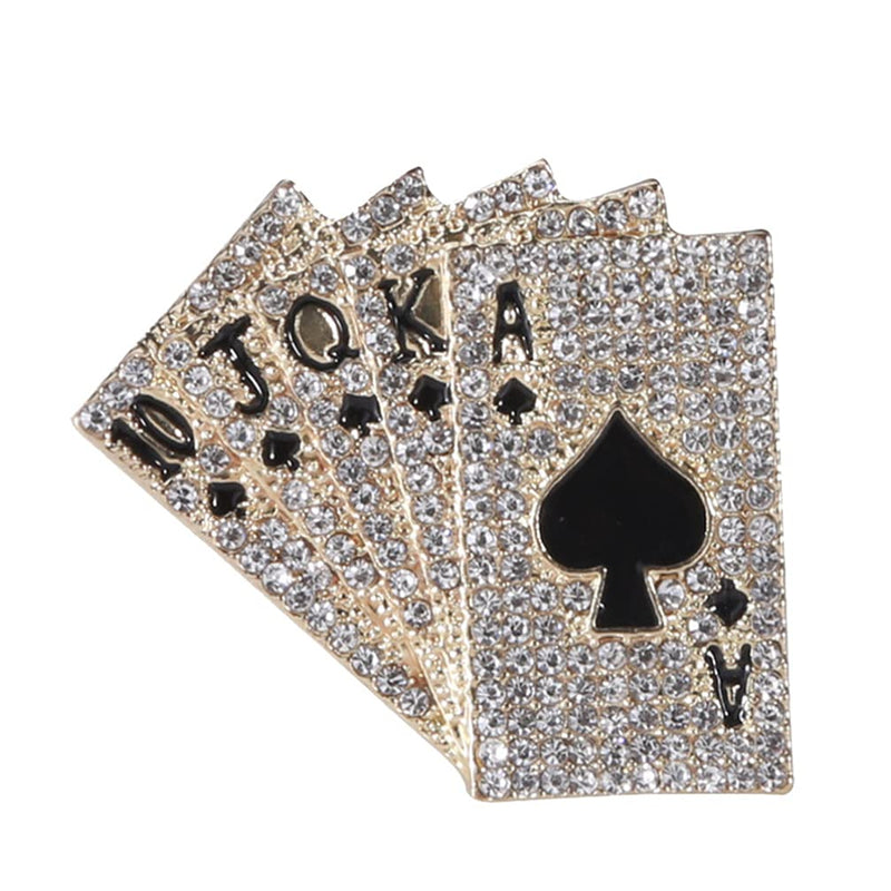 Happyyami Wedding Décor Poker Playing Brooch Pin Suit Enamel Lapel Pin Crystal Rhinestone Brooch Novelty Clothing Brooch Clothes Accessories Las Vegas Party Favors Golden Wedding Decor, 4x3.7cm