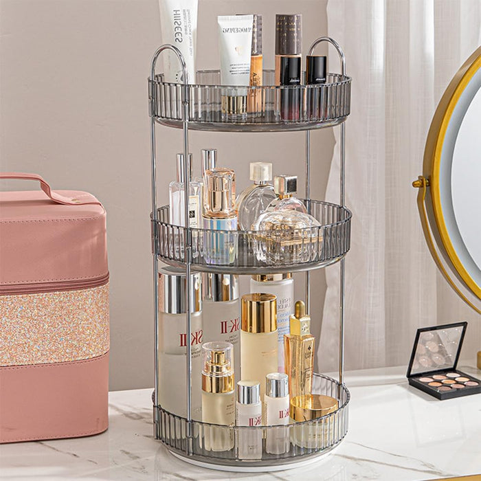 LENDIS Rotating Makeup Organizer Dressing Table 3 Tiers, Large Capacity Skin Care Transparent Makeup Storage Perfume Organizer Makeup Dresser Organizer Countertop 360 Rotation (Gray)