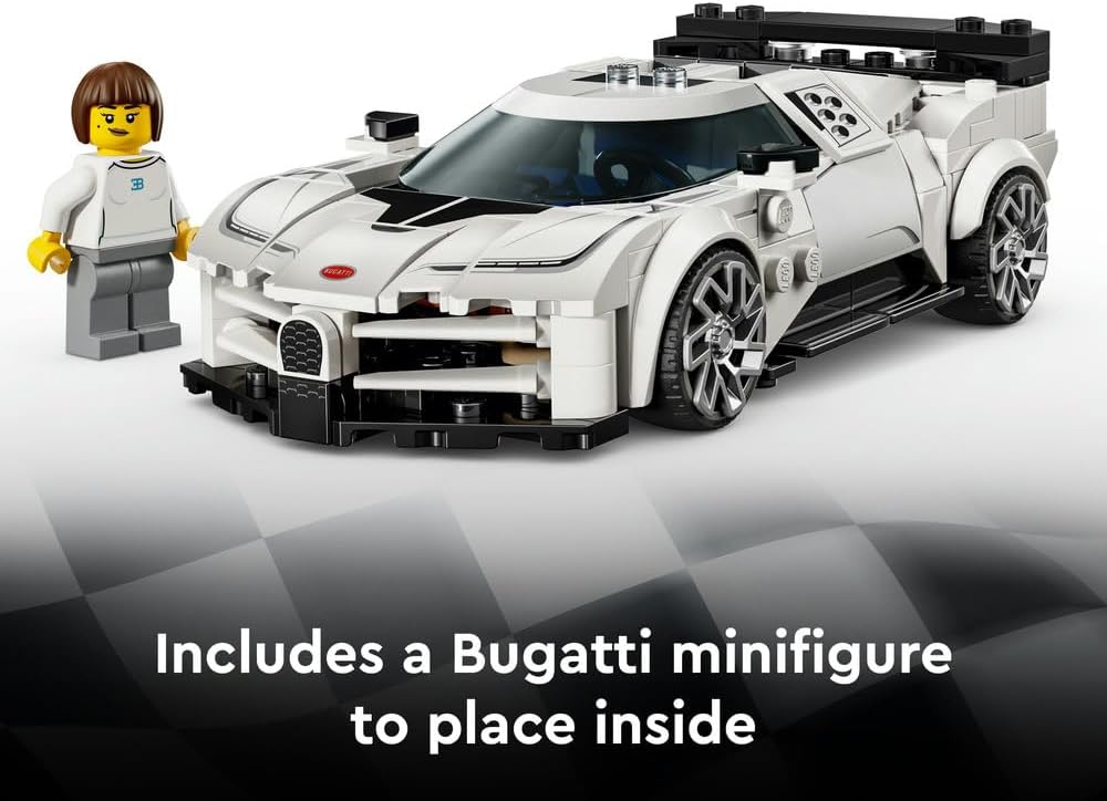 Speed Champions Bugatti Centodieci Hyper Sports Car Toy - Car Model Kit with a Driver Minifigure - Birthday Gift for 9+ Year Old Boys - 77240