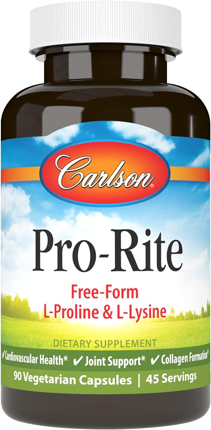 Carlson - Pro-Rite, Free-Form L-Proline & L-Lysine, Health, Joint Support & Collagen Formation, 90 Capsules – image 1