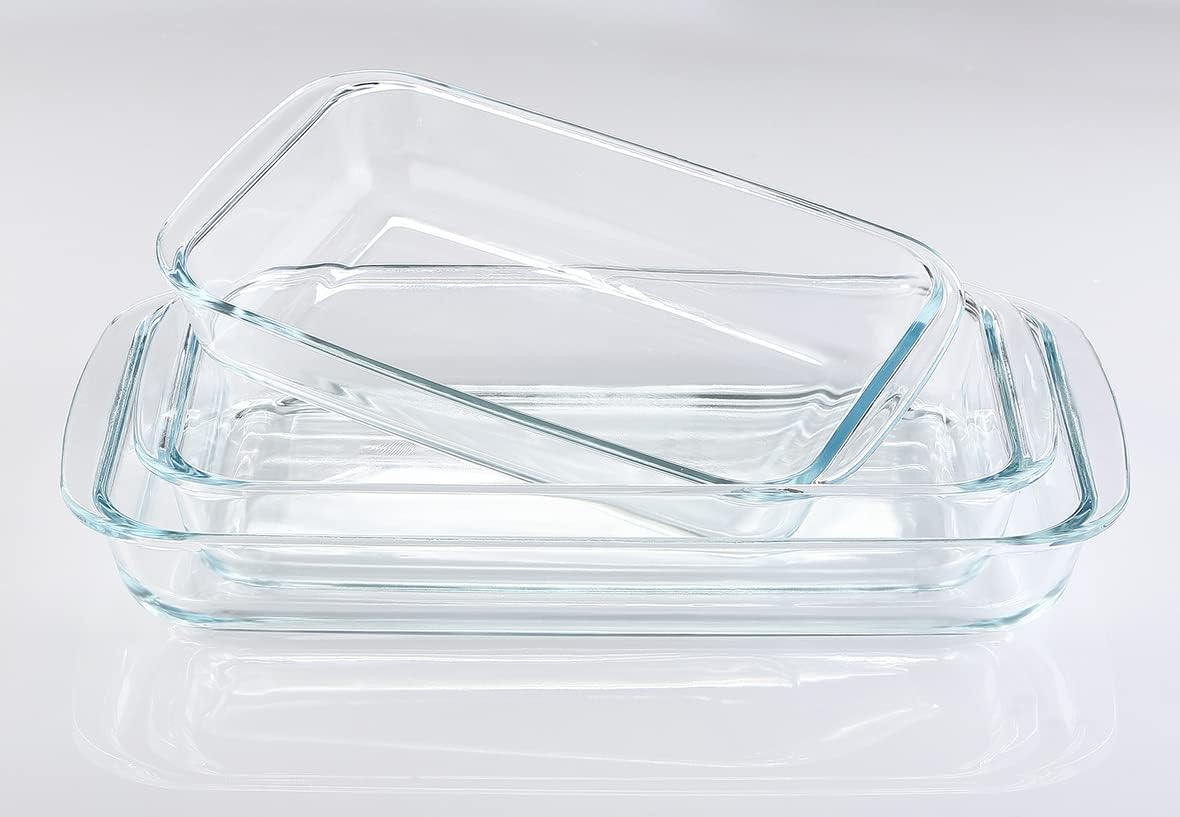 Home Maker Premium 3-Piece Glass Rectangular Oven Baking Set, Turkish Made, Classic Design, Dishwasher Safe, Superior Heat Retention & Even Heat Distribution – image 1