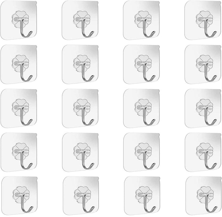 SKY-TOUCH Adhesive Wall Hooks 20 Pcs, Transparent Strong Suction Hooks For Home Kitchen and Bathroom, Heavy Duty Nail Free Sticky Hangers with Hooks Utility Towel Bath Ceiling Hooks, Transparent