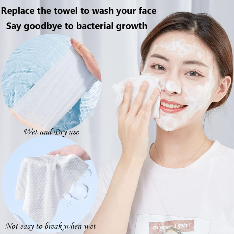 Hsxfl Disposable Face Towel 100 Count for Washing Soft Cotton Dry Wipes Facial Cloths Towelettes for Washing and Drying, Facial Tissue for Cleansing, Skincare and Makeup Remover
