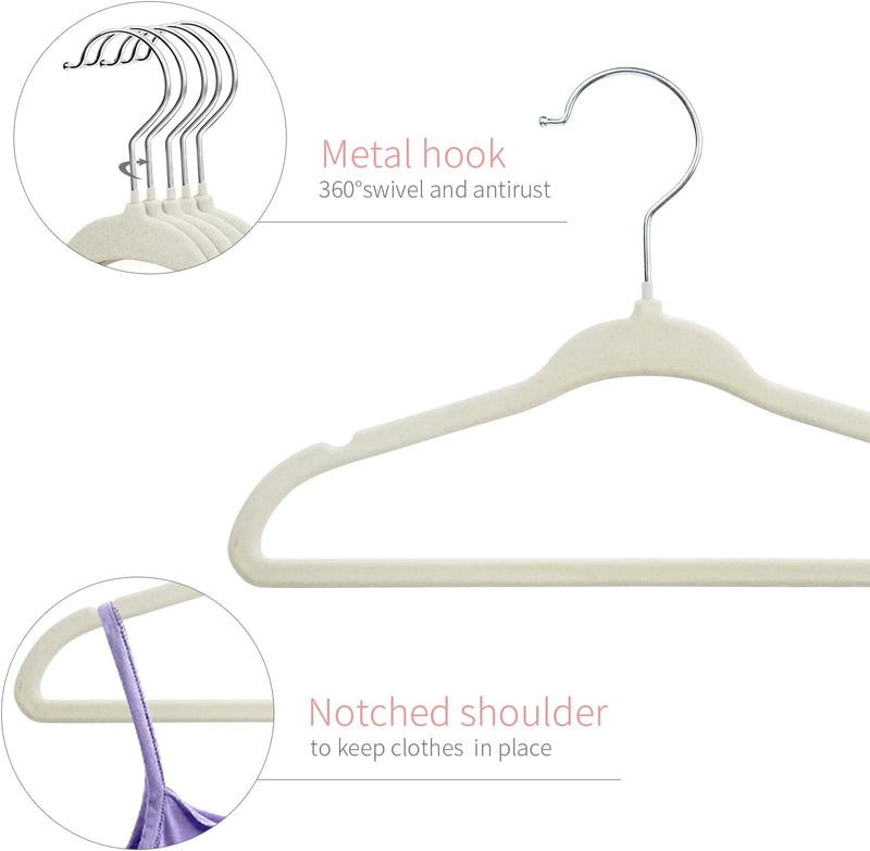 ManGotree 30 Pack 11inch Baby Clothes Hangers, Velvet Kids Toddlers Coat Hangers with Ultra Thin & Non-Slip Design (Beige)