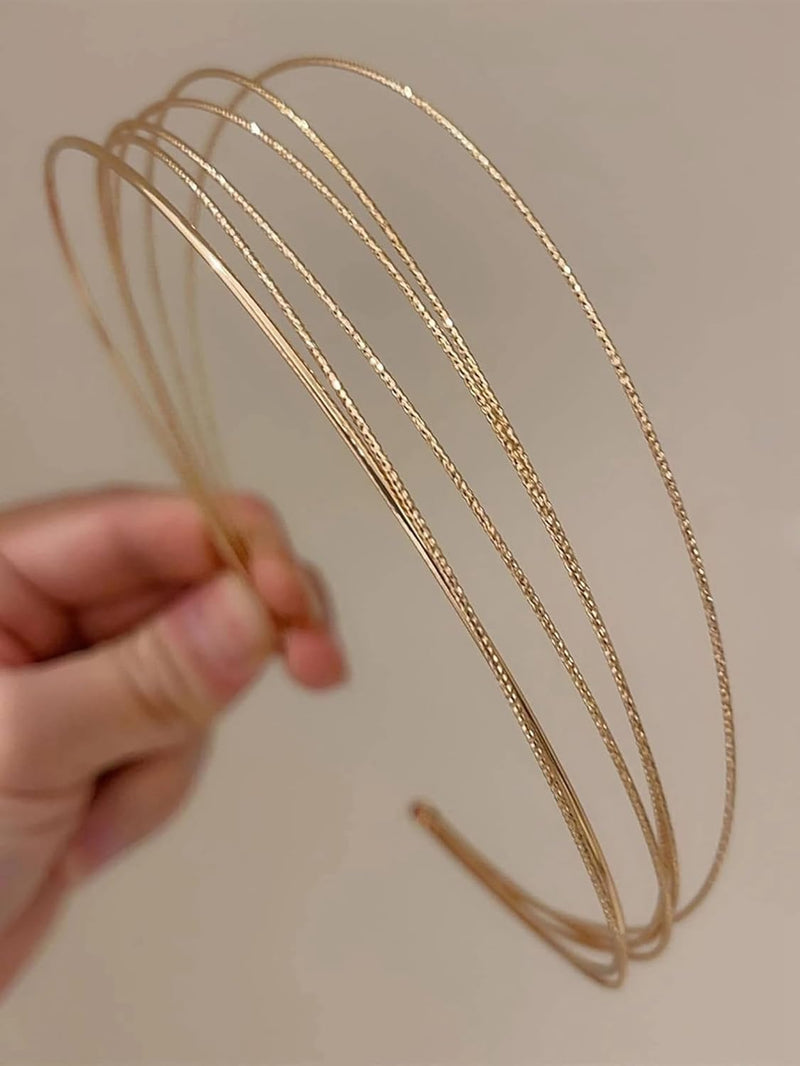 HBSTUDIO Multi Layers Metal Headbands for Women, Fashion Thin Headband Layered Gold Elegant Hairbands Headpiece Hair Accessories for Girls(2pack)