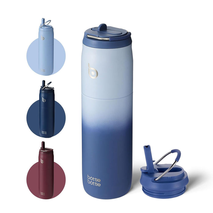 BOTTLE BOTTLE Stainless Steel Water Bottle with Straw and Lid, 32oz Vacuum Insulated Water Bottle Flask, Stay Cold for 24 Hrs, Hot for 12 Hrs, Leak-Proof Wide Mouth Sports water bottle, blue