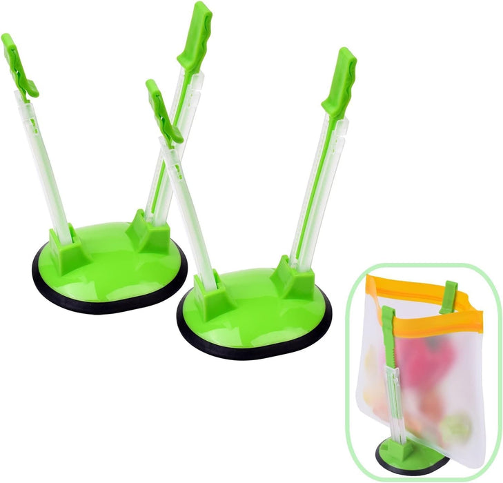 2pcs Baggy Rack Food Storage Bags Holders Stands Baggy Racks Adjustable Sandwich Bag Clips Stands Plastic Reusable Freezer Bag Racks Holders Meal Planning Prep Bag Holders Stands