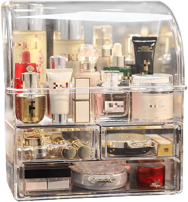 Kailecd Cosmetics Storage Box, Large Clear Makeup Organizer with Waterproof Dustproof Lid, Perfume Makeup Organizer with Spacious Drawers for Countertop, Bathroom, Dresser
