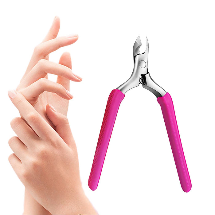 Azonee Professional Cuticle Trimmer Remover Tools, Non-slip Silicone Handle Stainless Steel Alicates Para Manicura Profesional for Dry Skin (Rose)