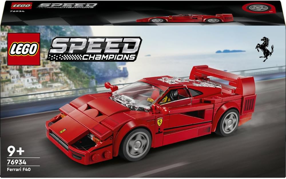 Speed Champions Ferrari F40 Supercar Buildable Vehicle, Toy Model Car for 9 Plus Year Old Boys and Girls, with Driver Minifigure, Kids' Bedroom Decoration, Gift Idea 76934