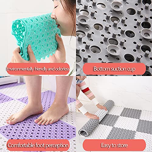 JJONE 3PCS Bath Mat, Non Slip Shower Mat, Bathroom Mats Bathroom Rugs, Interlocking Soft PVC Floor Mats, DIY Floor Mat with Drain Holes for Home Kitchen Bathroom Shower Pool Balcony (A-Light Grey)