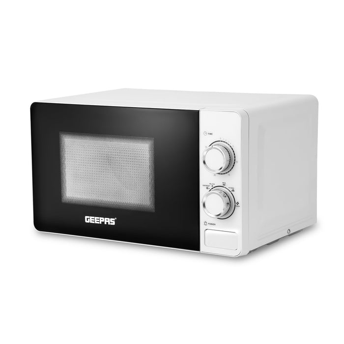 Geepas 20L Microwave Oven - 1100W Solo Microwave Oven with 5 Power Levels - Reheating, Defrost & 30 Minute Timer Function - 2 Rotary Dials - Oven for Standard Size of Dinner Plate -