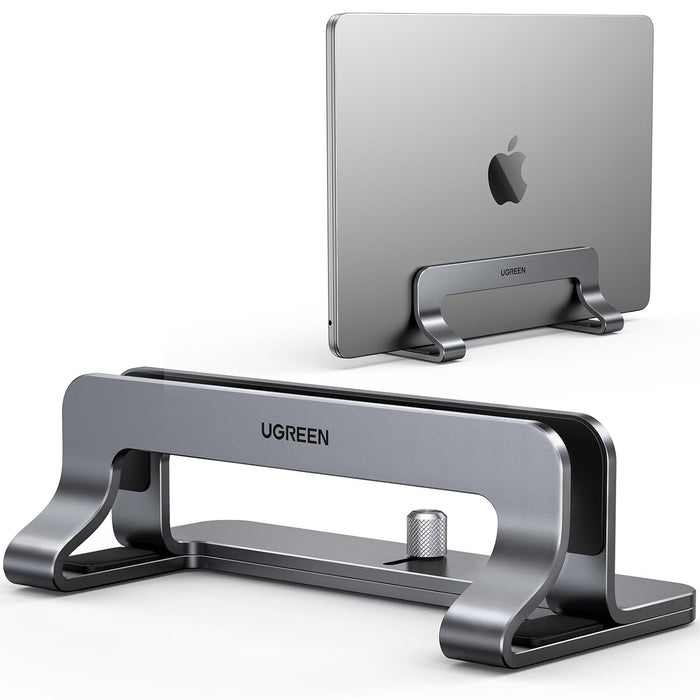 UGREEN Aluminum Vertical Laptop Stand, Double Desktop Stand Holder with Adjustable Dock Space-Saving Anti Slide Silicone Grips for All Tablet/iPad MacBook/Surface/Samsung/HP/Dell/Chrome Book Silver
