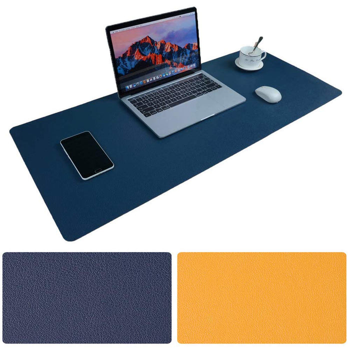 Bonshine Large Desk Pad, Non-Slip Pu Leather Desk Mouse Pad Waterproof Desk Pad Protector, Dual-Side Use Desk Writing Mat For Office Home, 80Cm X 40Cm, Navy Blue&Yellow