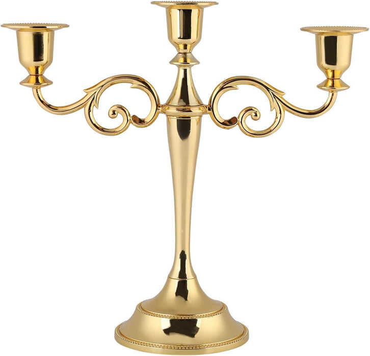 3 Arms Candle Holder, Metal European 3 Stands Candle Holder, for Wedding and Candlelight Dinner(Golden)